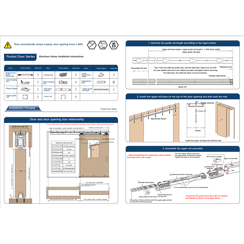 Stainless Steel Track Two-Way Cushioned Pocket Door (Wooden Door)